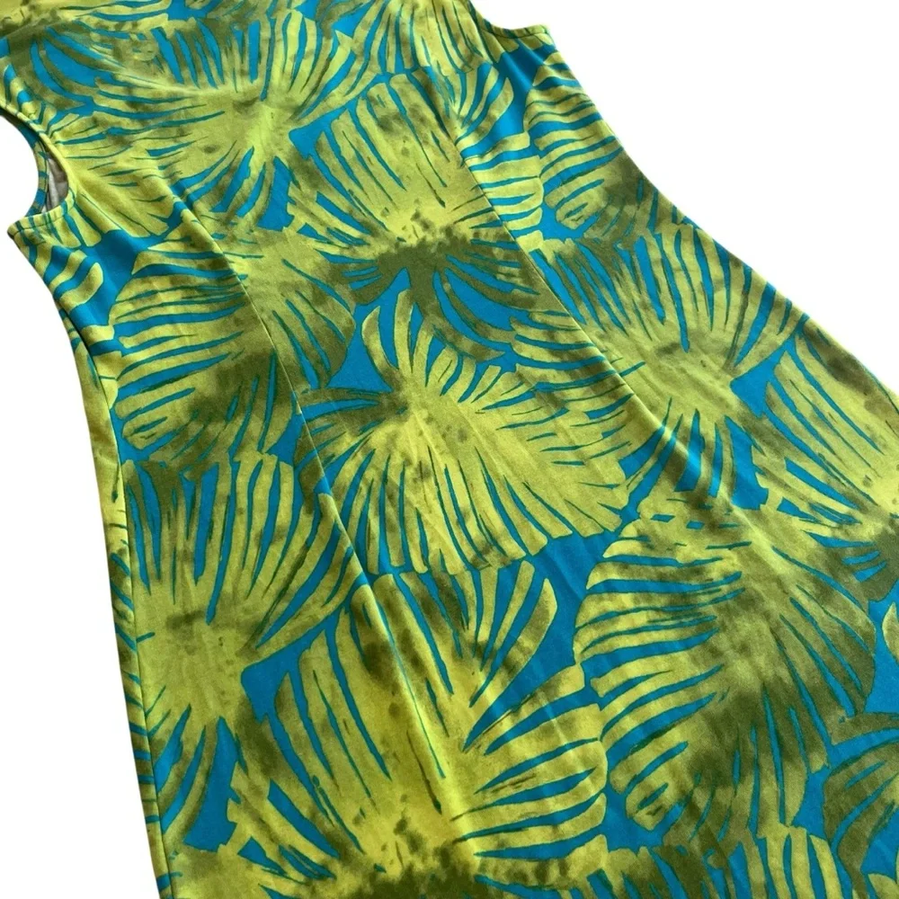 Tommy Bahama Women’s M Blue Green, Tropical Leaf Aloha Knit Shift Shirt Sundress